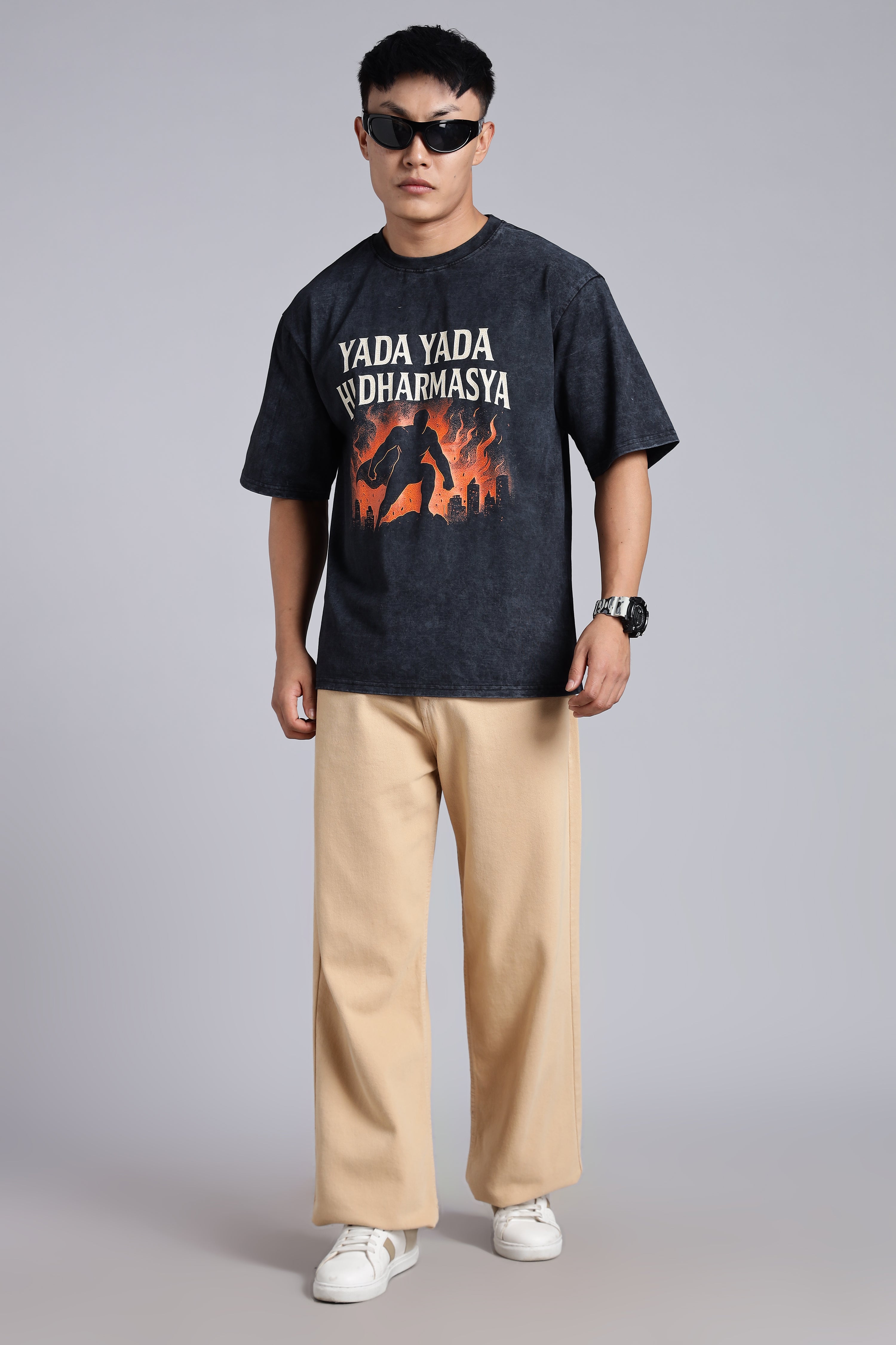 YADA YADA HI DHARMASYA – The Divine Comeback- T-Shirt-Acid Wash - Epic threads india
