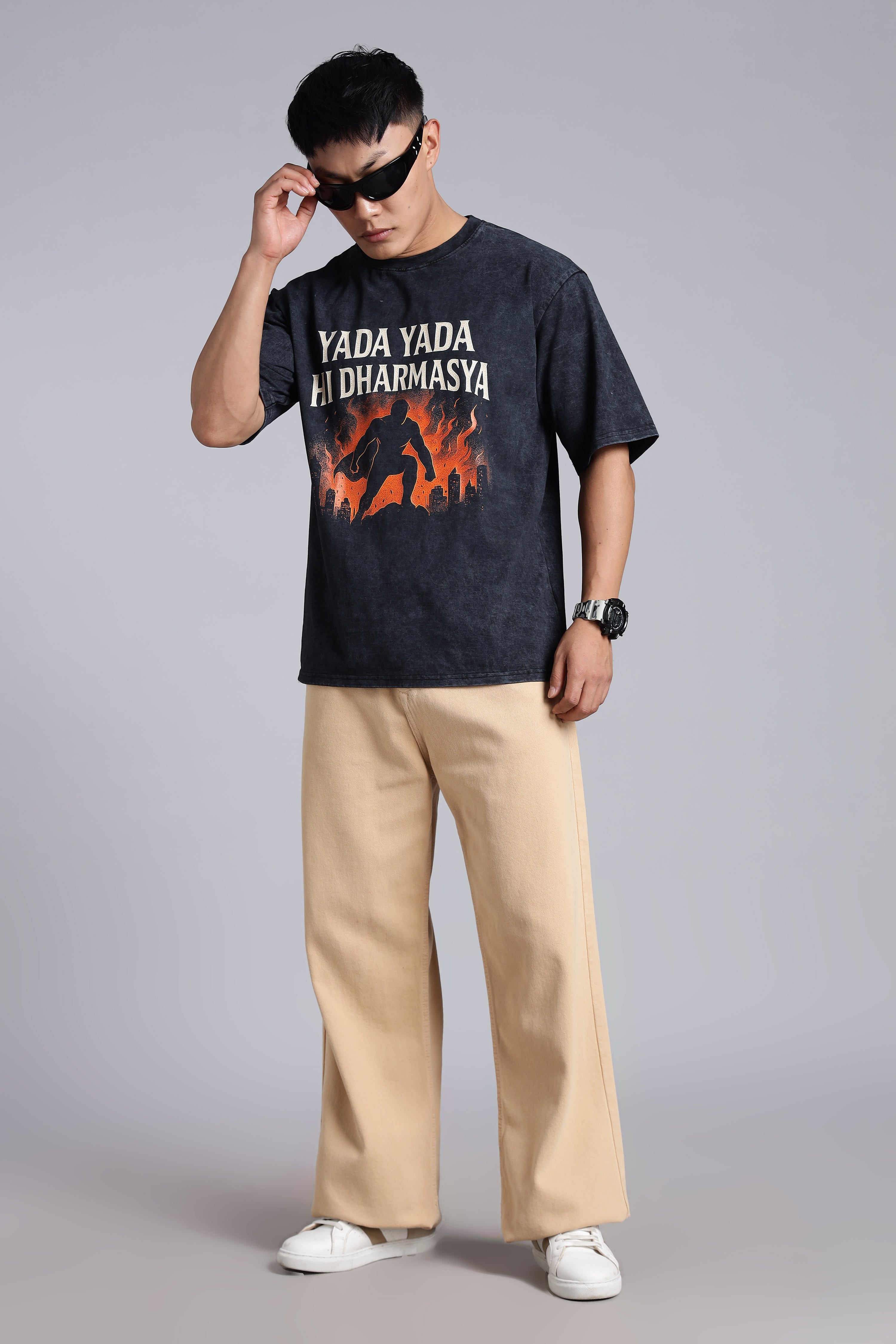 YADA YADA HI DHARMASYA – The Divine Comeback- T-Shirt-Acid Wash - Epic threads india