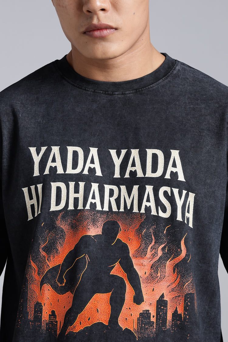 YADA YADA HI DHARMASYA – The Divine Comeback- T-Shirt-Acid Wash - Epic threads india