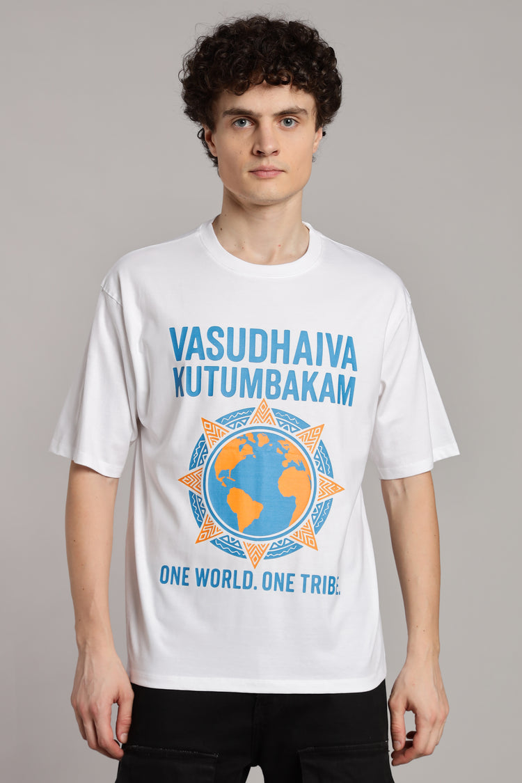 One World. One Tribe T-Shirt – Vasudhaiva Kutumbakam-White - Epic threads india
