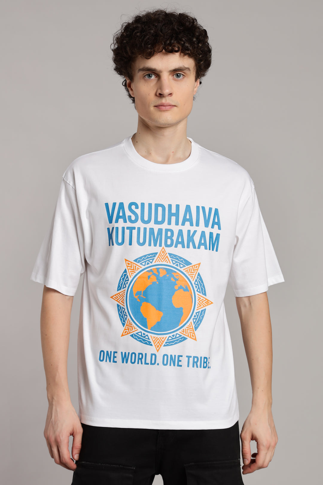 One World. One Tribe T-Shirt – Vasudhaiva Kutumbakam-White