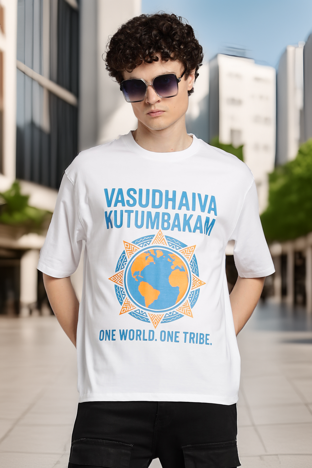 One World. One Tribe T-Shirt – Vasudhaiva Kutumbakam-White