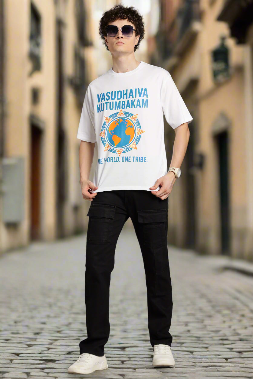 One World. One Tribe T-Shirt – Vasudhaiva Kutumbakam-White