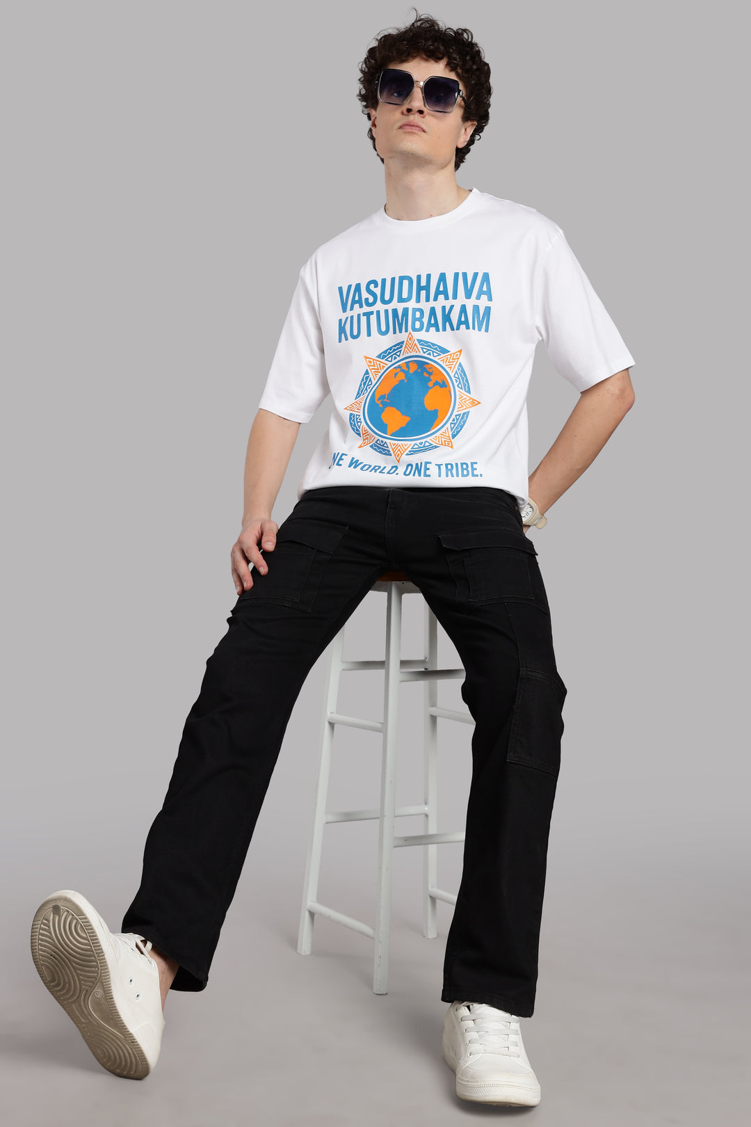 One World. One Tribe T-Shirt – Vasudhaiva Kutumbakam-White