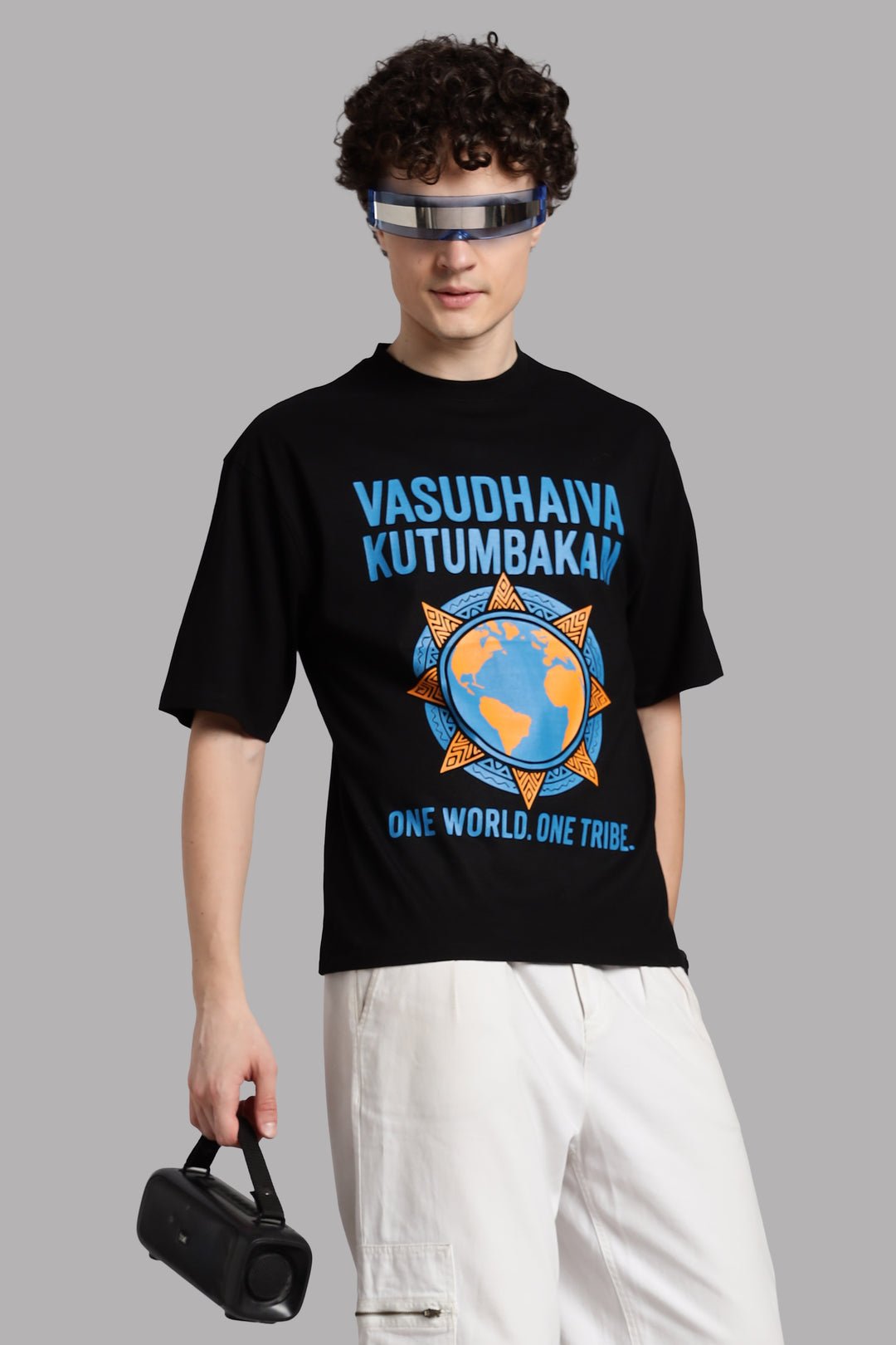 One World. One Tribe T-Shirt – Vasudhaiva Kutumbakam-Black