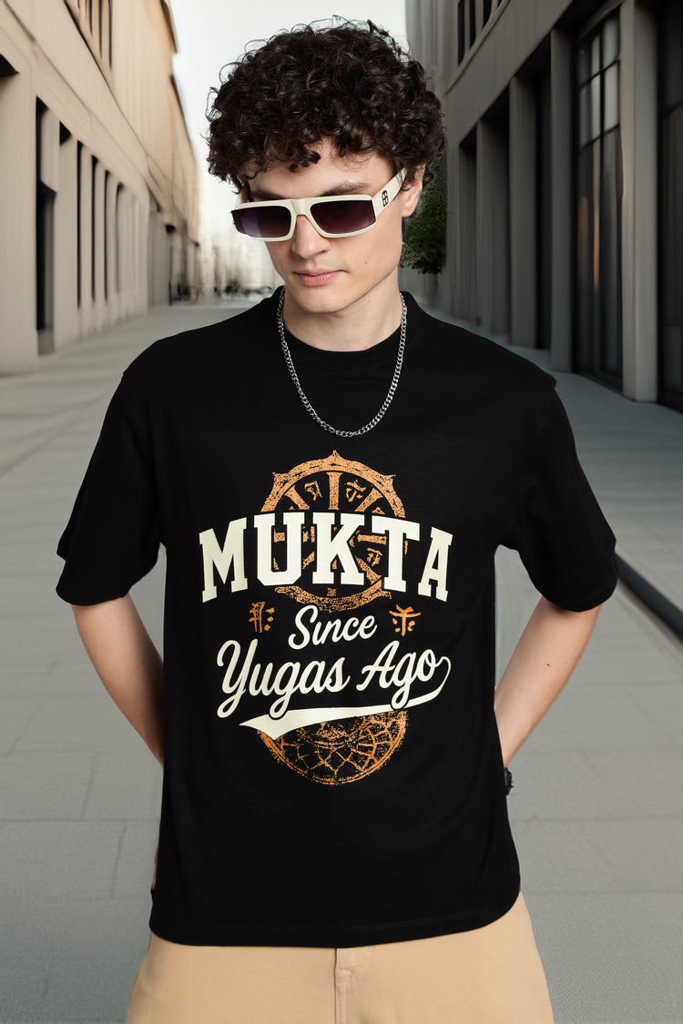 Black Mukta T-shirt – Bold Sanskrit-Inspired Streetwear for Men