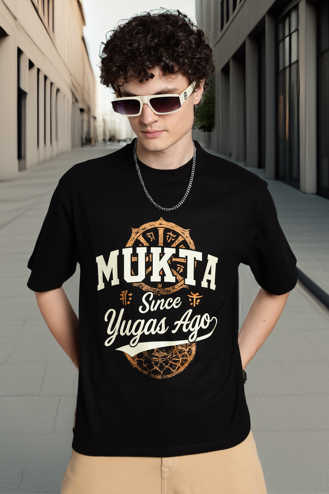 Black Mukta T-shirt – Bold Sanskrit-Inspired Streetwear for Men