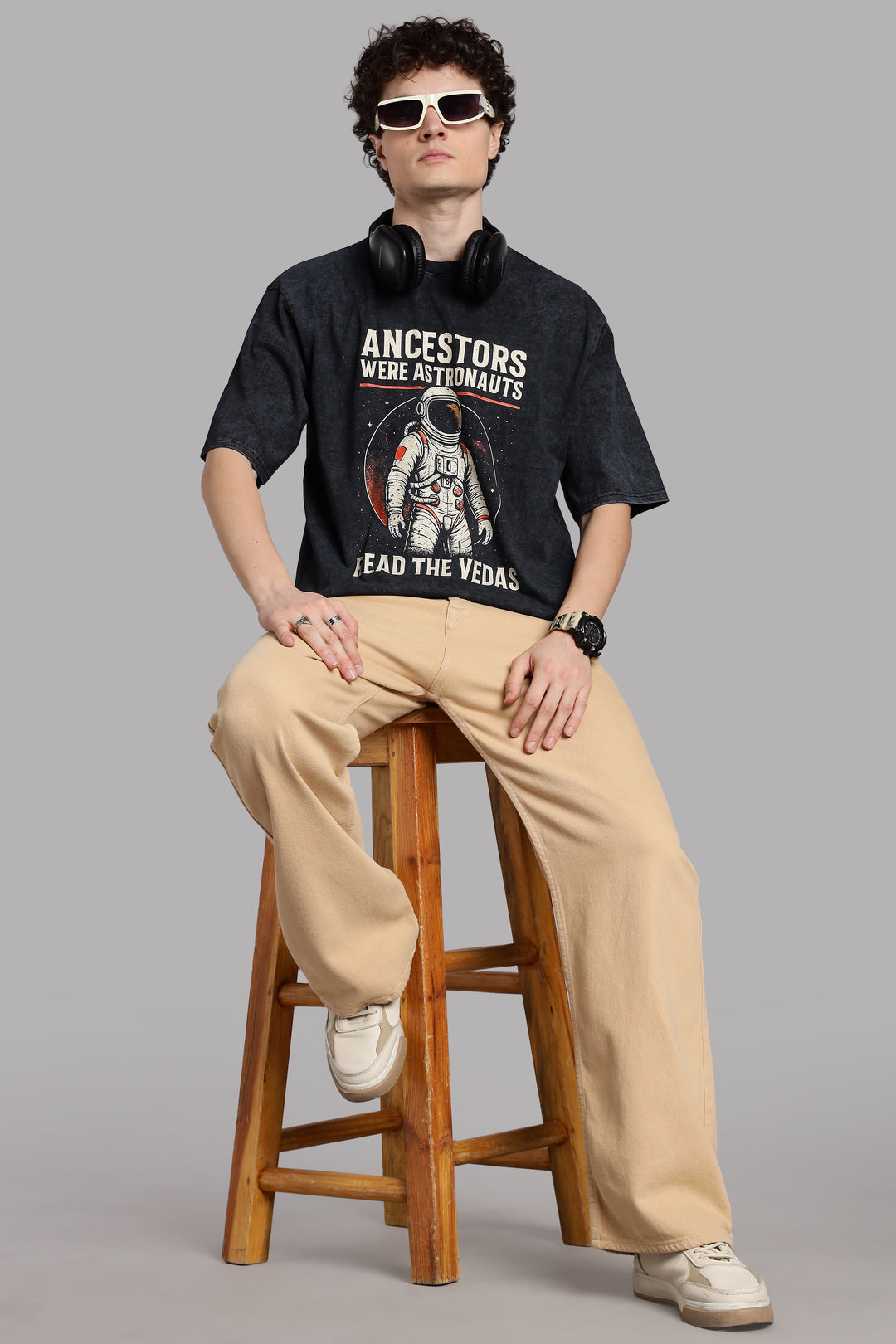 Ancestors were Astronauts T-Shirt- Veda Gyan-Acid Wash