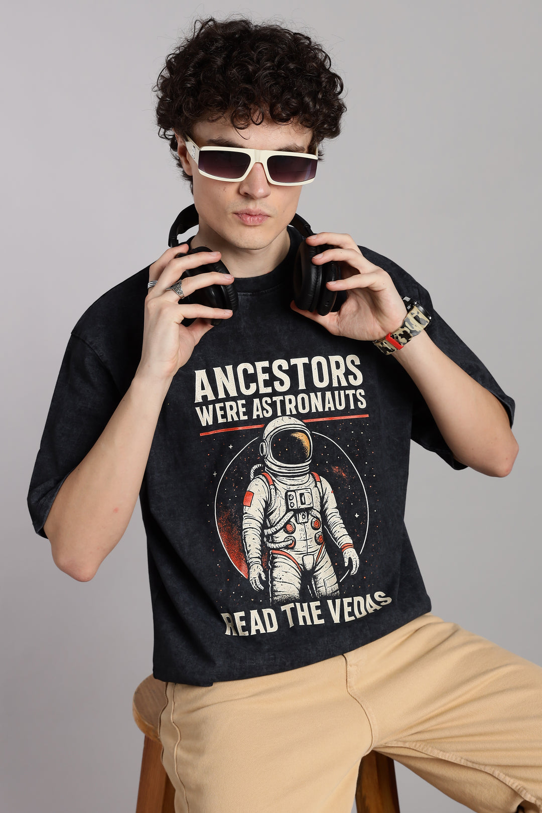 Ancestors were Astronauts T-Shirt- Veda Gyan-Acid Wash