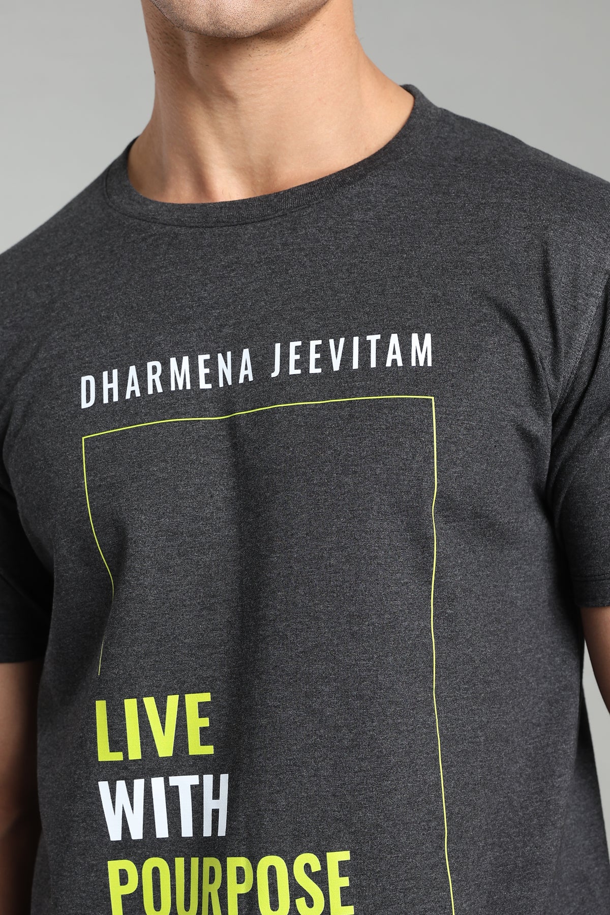 Dharmena Jeevitam T-Shirt – Live With Purpose - Charcoal Grey - Epic threads india