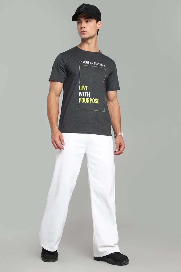 Dharmena Jeevitam T-Shirt – Live With Purpose - Charcoal Grey - Epic threads india