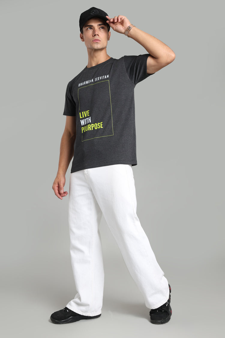Dharmena Jeevitam T-Shirt – Live With Purpose - Charcoal Grey - Epic threads india