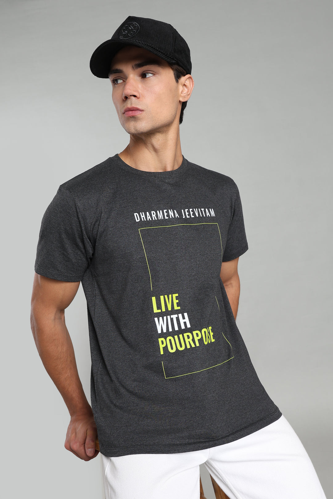 Dharmena Jeevitam T-Shirt – Live With Purpose - Charcoal Grey - Epic threads india
