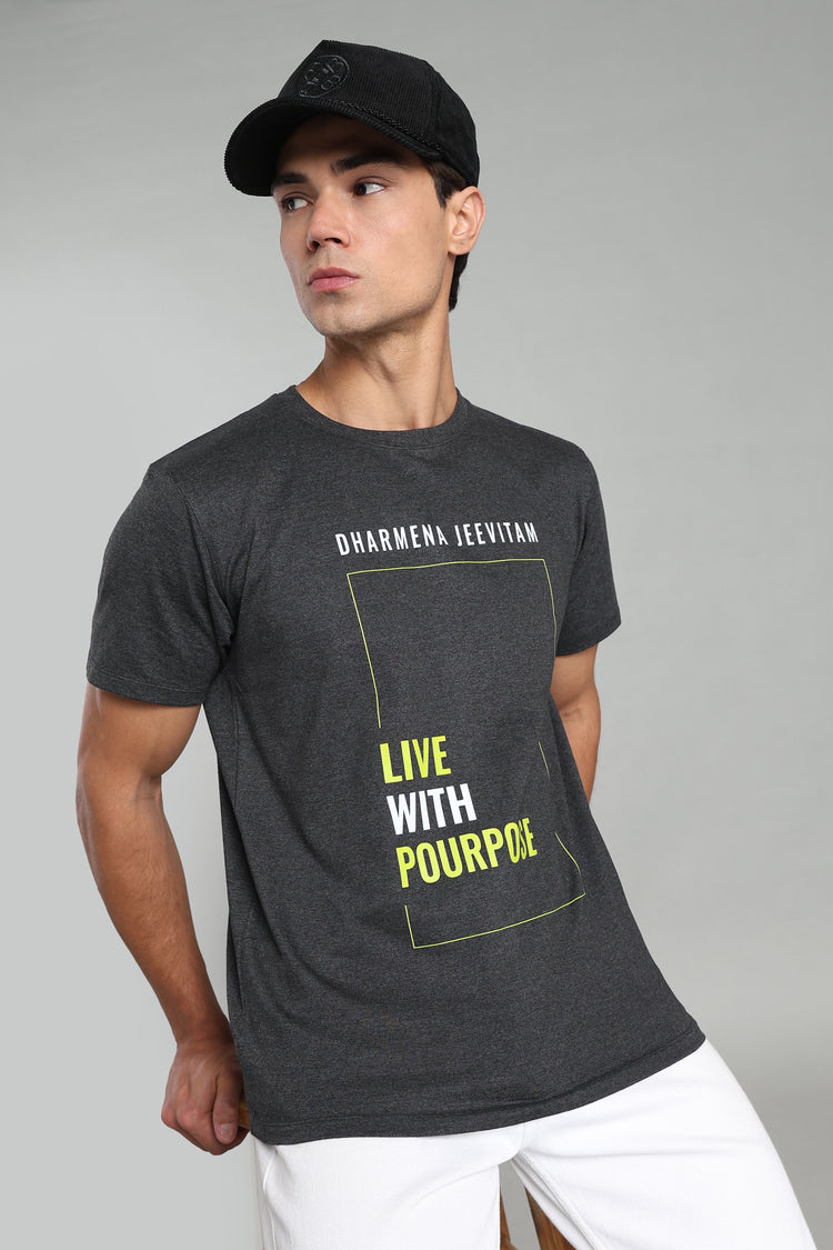 Dharmena Jeevitam T-Shirt – Live With Purpose - Charcoal Grey - Epic threads india
