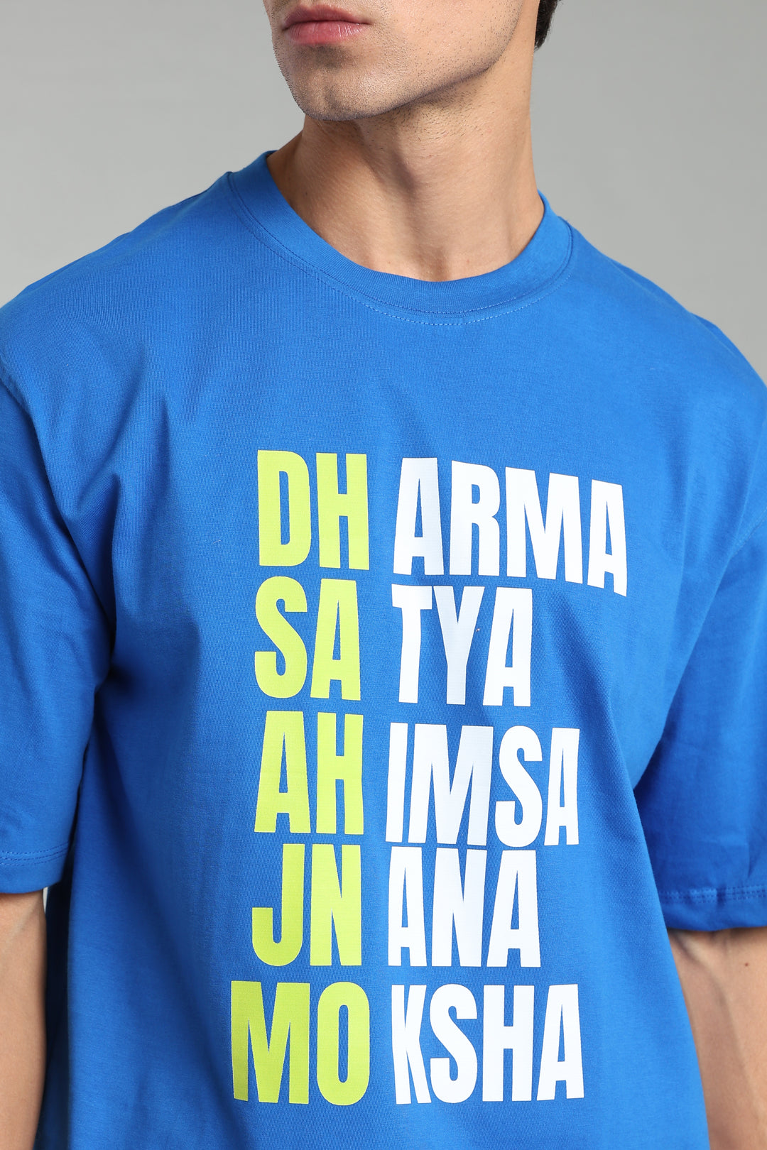 Dharma, Satya, Ahimsa, Jnana, Moksha T-Shirt – The Eternal Path - Indigo Blue - Epic threads india