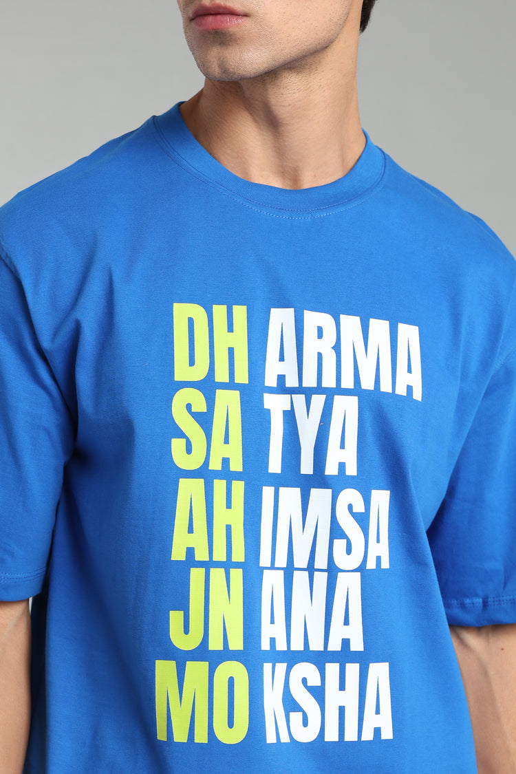 Dharma, Satya, Ahimsa, Jnana, Moksha T-Shirt – The Eternal Path - Indigo Blue - Epic threads india