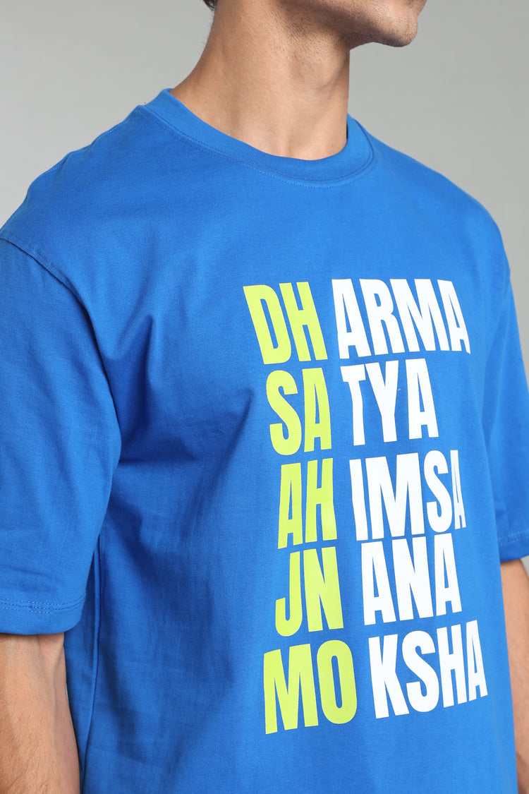 Dharma, Satya, Ahimsa, Jnana, Moksha T-Shirt – The Eternal Path - Indigo Blue - Epic threads india