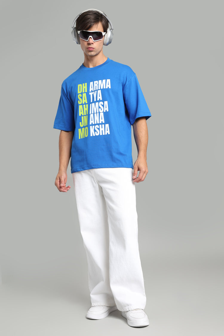 Dharma, Satya, Ahimsa, Jnana, Moksha T-Shirt – The Eternal Path - Indigo Blue - Epic threads india