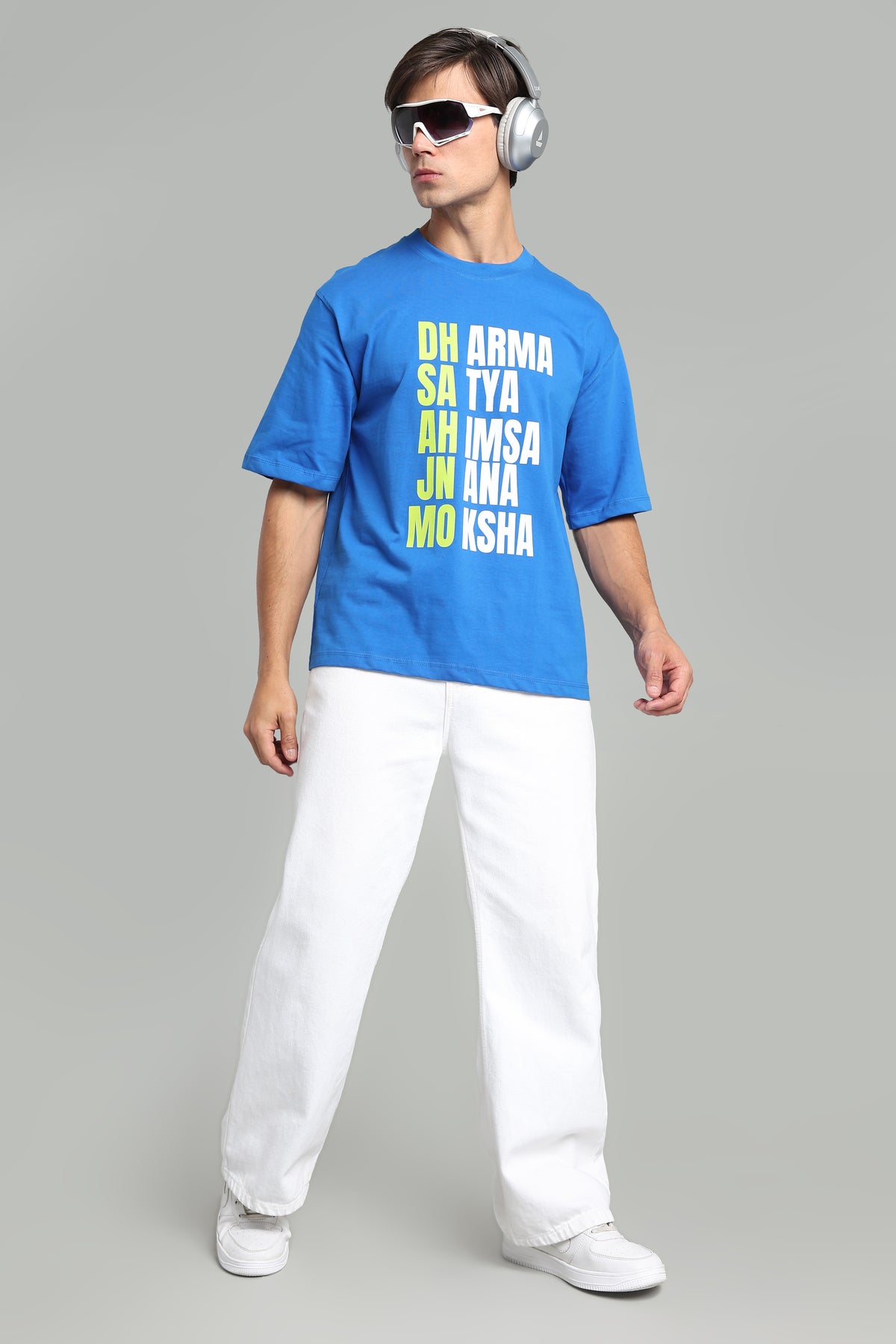 Dharma, Satya, Ahimsa, Jnana, Moksha T-Shirt – The Eternal Path - Indigo Blue - Epic threads india