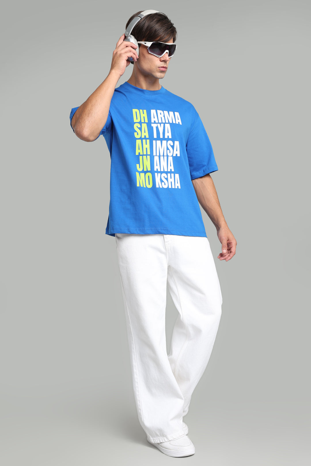 Dharma, Satya, Ahimsa, Jnana, Moksha T-Shirt – The Eternal Path - Indigo Blue - Epic threads india