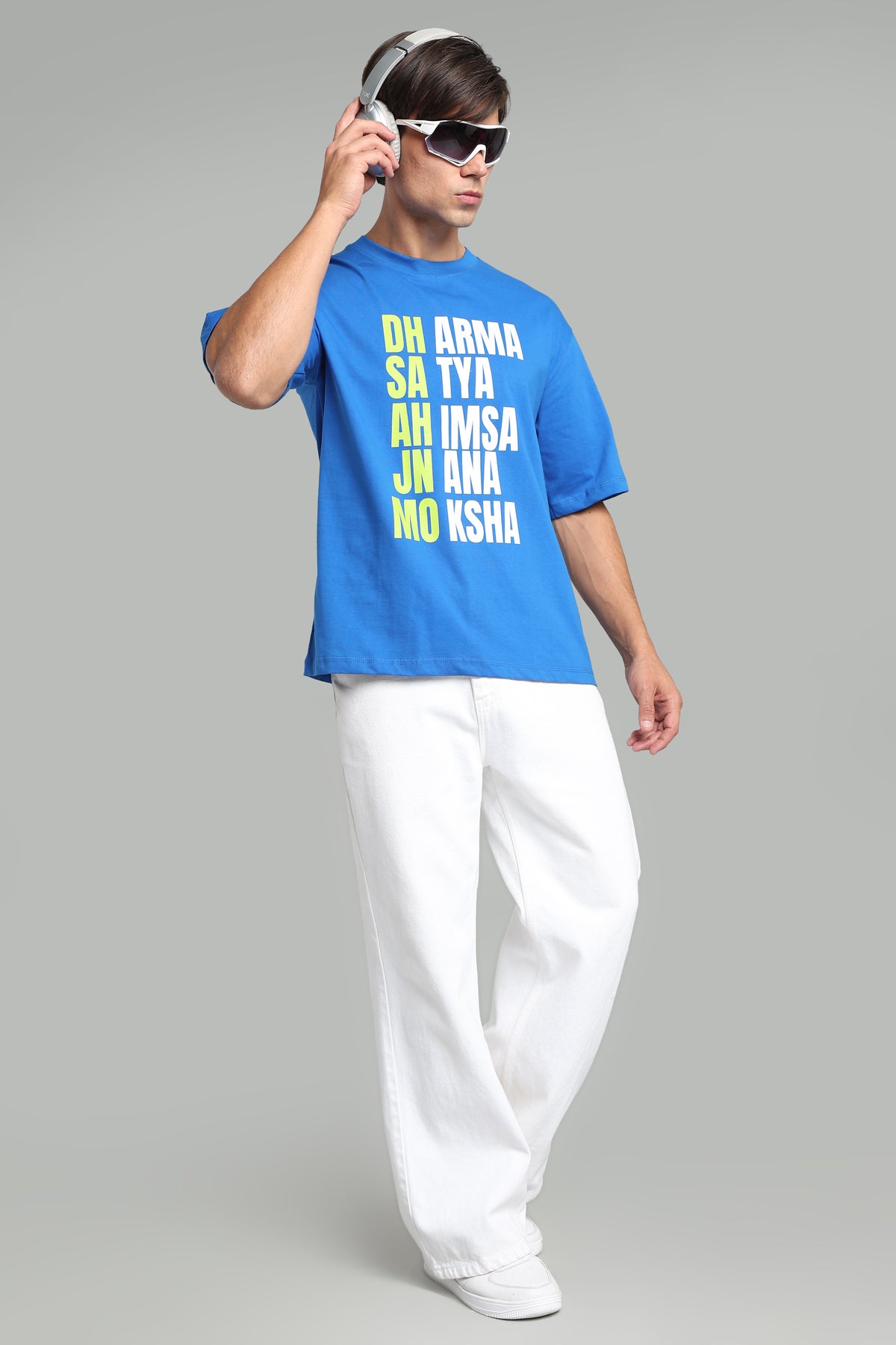 Dharma, Satya, Ahimsa, Jnana, Moksha T-Shirt – The Eternal Path - Indigo Blue - Epic threads india