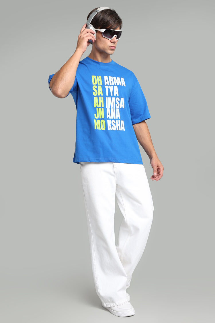 Dharma, Satya, Ahimsa, Jnana, Moksha T-Shirt – The Eternal Path - Indigo Blue - Epic threads india