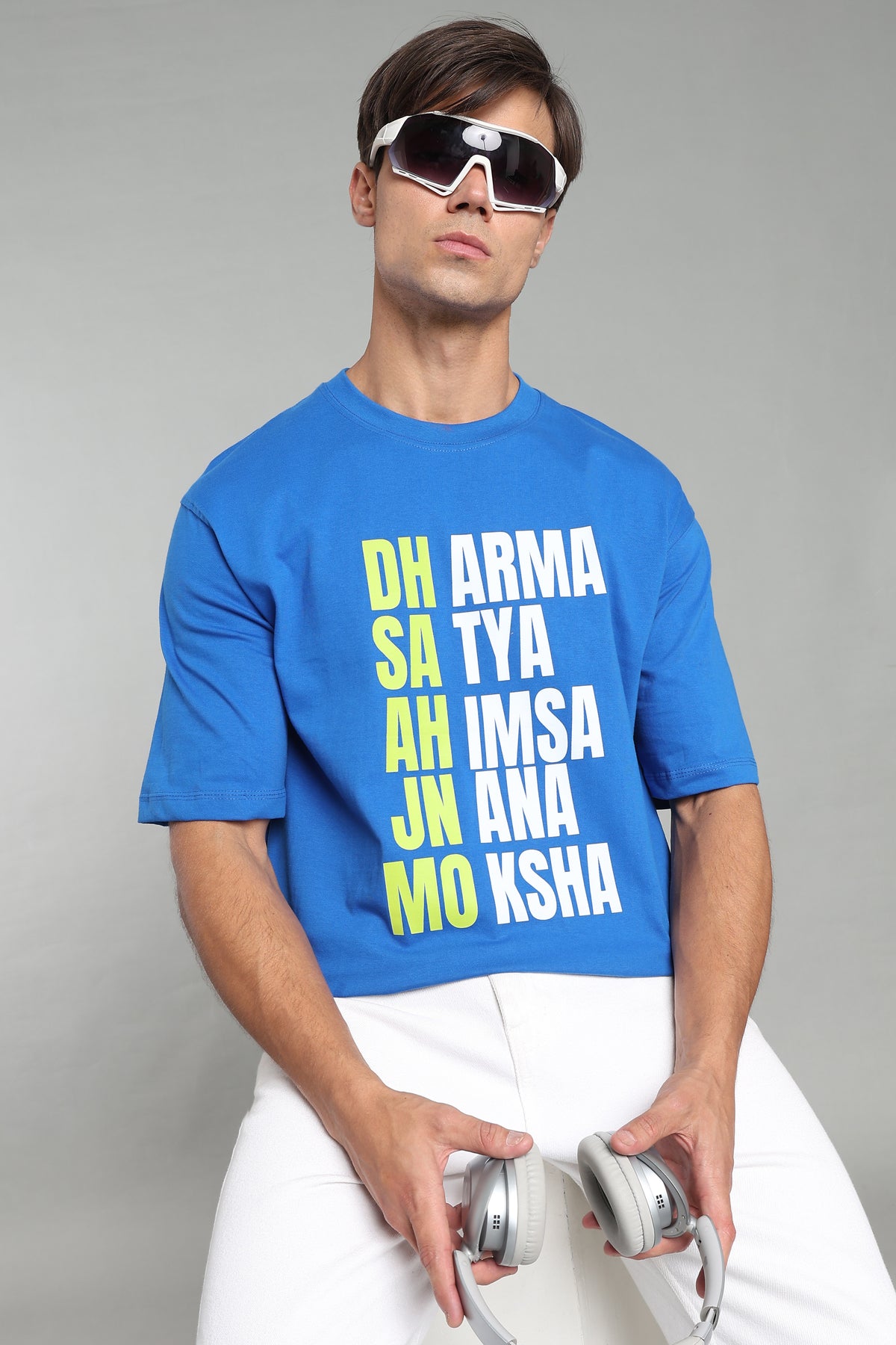Dharma, Satya, Ahimsa, Jnana, Moksha T-Shirt – The Eternal Path - Indigo Blue - Epic threads india