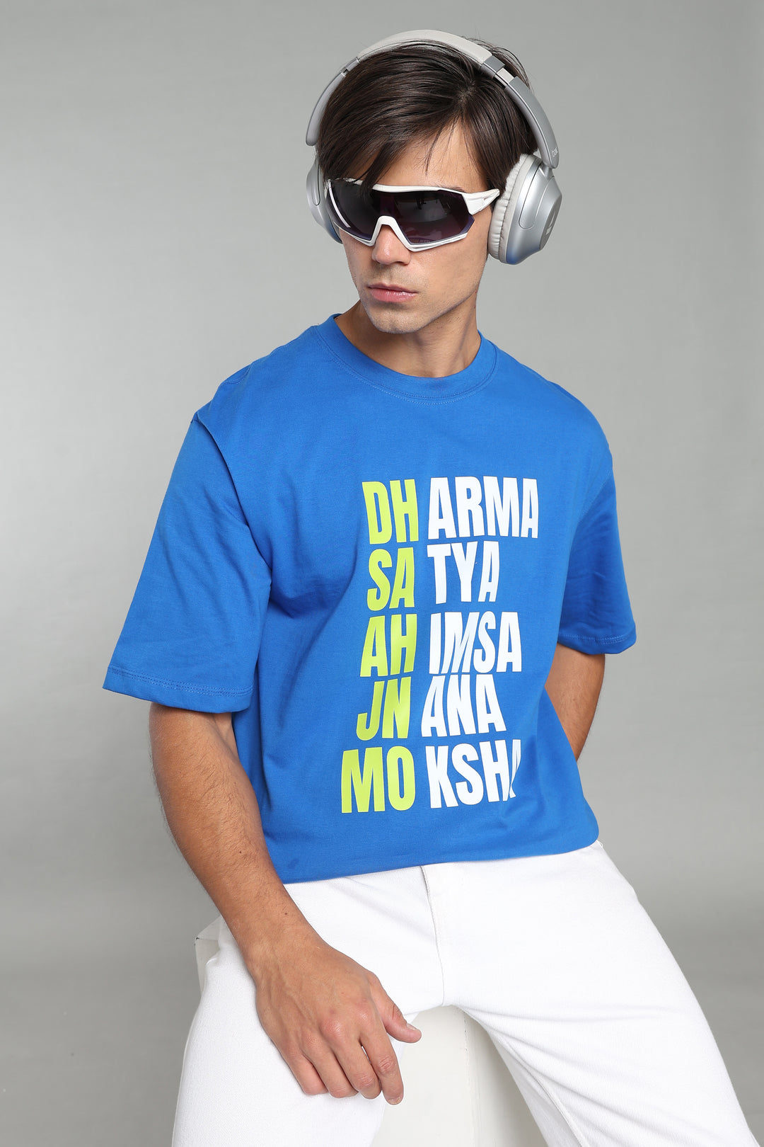 Dharma, Satya, Ahimsa, Jnana, Moksha T-Shirt – The Eternal Path - Indigo Blue - Epic threads india