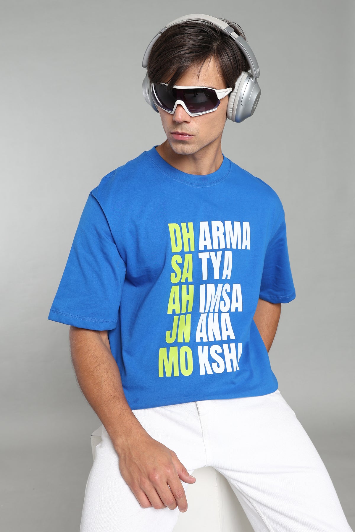 Dharma, Satya, Ahimsa, Jnana, Moksha T-Shirt – The Eternal Path - Indigo Blue - Epic threads india